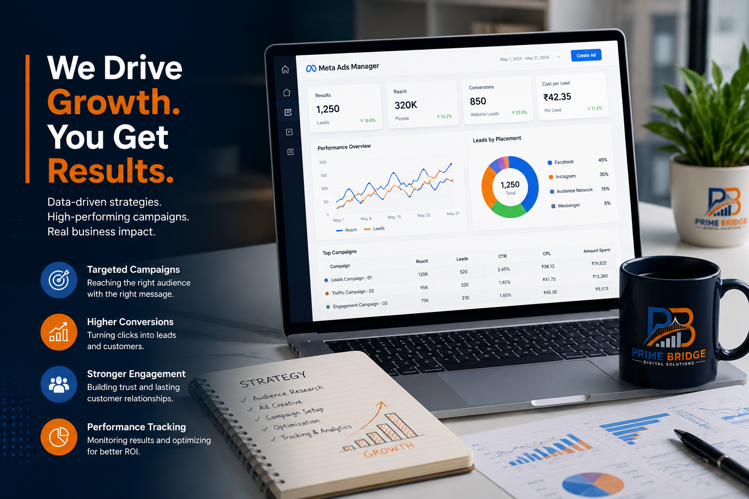 Digital marketing analytics workspace by Prime Bridge Digital Solutions